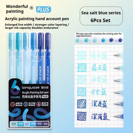 Languo 6 Colors Acrylic Painting Handbook Pens Multi-Color Gel Pen Student Neutral Pen Writing Marker Stationery