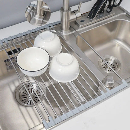 Stainless Sink Drainer Holder Portable Drying Plate Rack Foldable Dish Drainer Shelf Vegetable Food Basket Kitchen Organizer