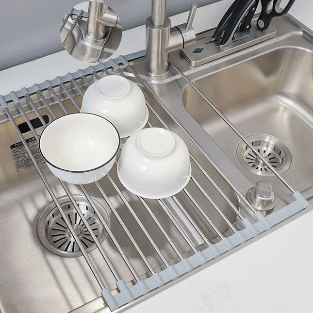 Stainless Sink Drainer Holder Portable Drying Plate Rack Foldable Dish Drainer Shelf Vegetable Food Basket Kitchen Organizer