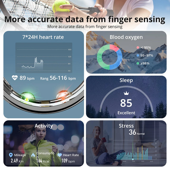 2024 COLMI R10 Smart Ring for Men Women, with Charging Case, 39 Days Battery Life, Health and Sleep Monitor, 5ATM Waterproof