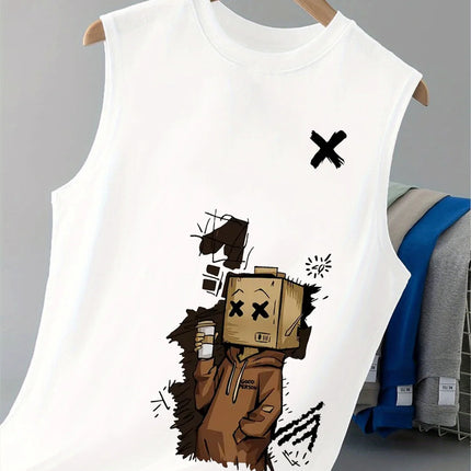 100% Pure Cotton Summer Men's Fashionable Casual Loose I DON'T CARE Letter Pattern Printed Fitness Sports Sleeveless Vest