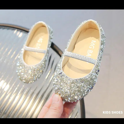 Children's 2025 new single shoe girls' fashion show sequined crystal shoes baby Baotou fashionable soft soled princess shoes