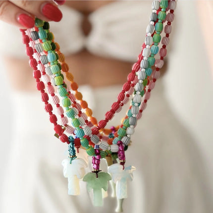 Nepal Style Glass Beads Spacial Print Lampwork Beads Necklace Handmade with Fish Coconut Tree