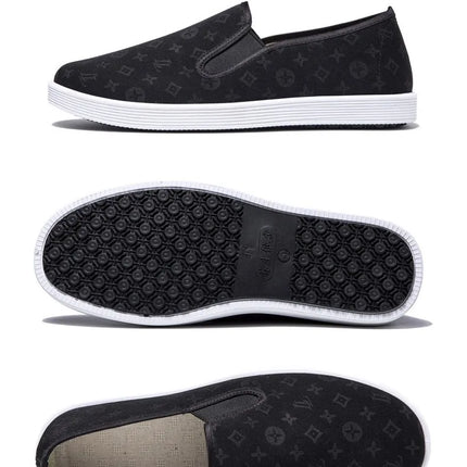 Low-Top Men's Shoes Chinese Style Soft Bottom Driving Shoes Breathable Casual Loafers Flat Heel Slip-On Canvas Shoes