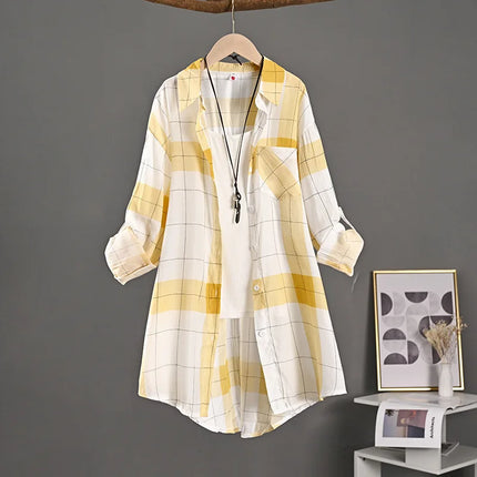 Plaid shirt midlength large size loose hip-covering sun shirt casual top long-sleeved shirt thin jacket plus size woman clothing