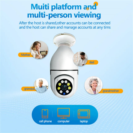 8MP E27 Bulb Wifi Surveillance Camera 10X Digital Zoom AI Humanoid Detection Color Night Vision Wireless Cameras Baby Monitor