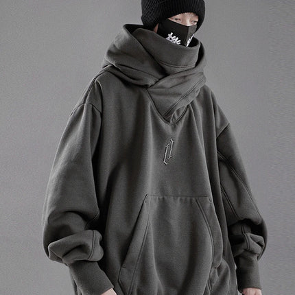 Embroidery Turtleneck Sweatshirt For Men Japanese Ninja Hoodies Autumn Hip Hop Fleece Pocket Streetwear Oversized Y2K Hoody