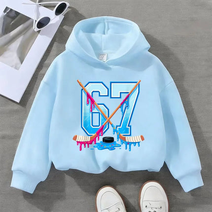 6 7 Six-Seven ice hockey cartoon print men's and women's clothing, children's fashion hoodies, boys and girls can be