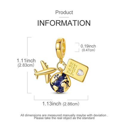 925 Sterling Silver Travel Passport Trunk Charms Fit Original Bracelet Diy Airplane Earth Beads for Jewelry Making Gift
