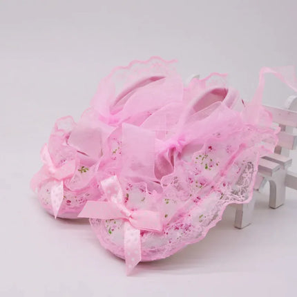 Princess Party Lace Floral Soft Sole Crib Shoes Newborn Baby Girl Shoe Anti-slip Sneaker Prewalker Toddler Kid 0-12M Pink Shoes
