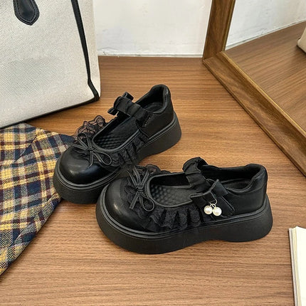 2026 Spring Autumn Height Increase Women Mary Jane Shoes Concise Butterfly-knot Single Shoes Ladies Elegant Dress Leather Pumps