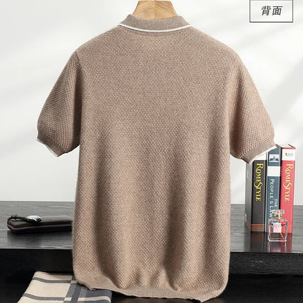 100% Goat Cashmere T-shirt Men's POLO Collar Short Sleeve Pullover 2025 Spring/Autumn New Fashion Knit Business Casual Tank Tops