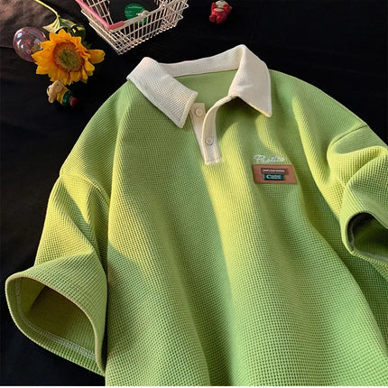 Men's Summer Style American Vintage Polo Shirt Versatile Cotton Half Sleeve T-shirt Loose Fit Casual Clothing