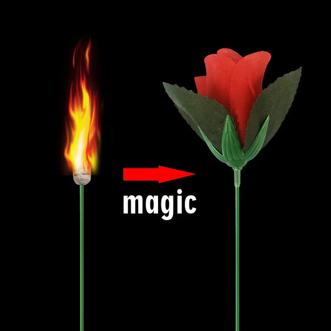 Torch to Flower Fire Magic Tricks Flame Appearing Flower Professional Magician Fire change to Rose Magic tricks props