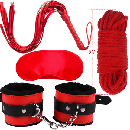 Goods For Adults Set Sexy Leather Plush Handcuffs Blindfold Spanking Soft Whips Tying Cotton Rope Couple Games Bondage Equipment