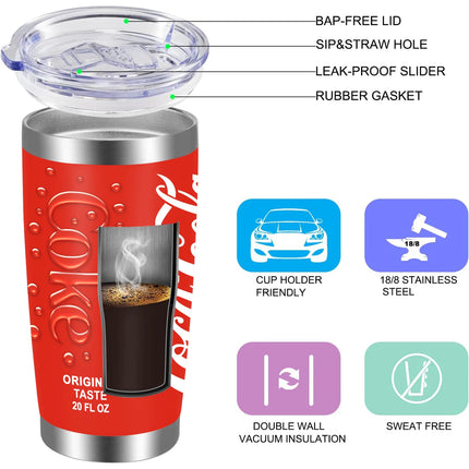 20oz Cherry  Lemon Orange juice Coke Can Vacuum cup Double Stainless Steel Water Bottle with Straw for Hot or Cold Drink Tumbler