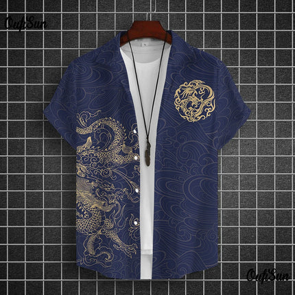 Men's Shirts Short Sleeve Tops Dragon Graphic Clothing 3d Shirts 2024 Casual Fashion Streetwear Summer Apparel For Male Blouse