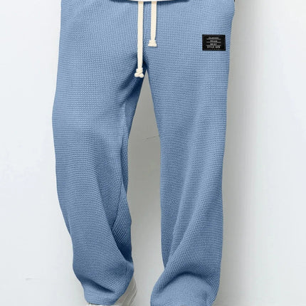Men's Waffle Knit Wide Leg Sweatpants Autumn Casual Loose Fit Drawstring Trousers Youth Streetwear Hip Hop Joggers Pants