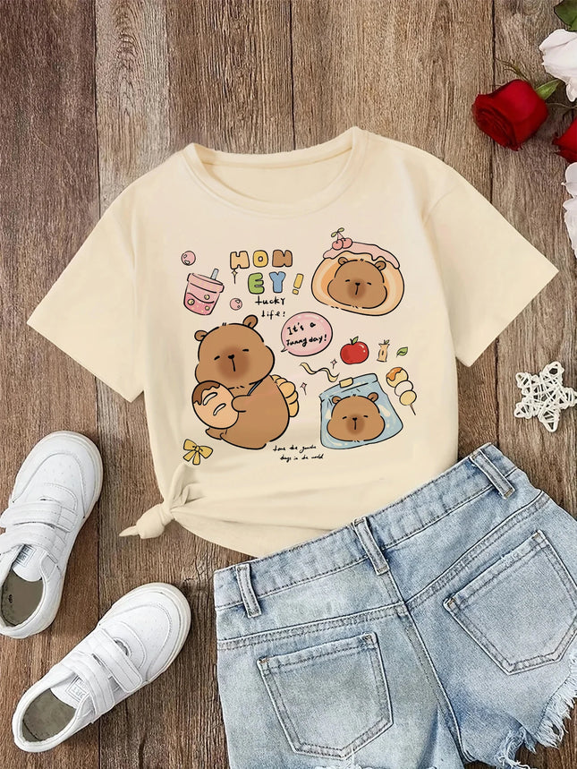 funny 90s Capybara Tshirt Kids Children T-Shirt capibara Cartoons Clothes Kid Girl Boy Capybaras T Shirt Baby Casual Top Clothes