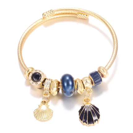 New Trendy 4 Colors Heart Shape Painted Pendant Closure Beaded Bracelet Golden Stainless Steel Women Bracelet 2025 Charm Jewelry