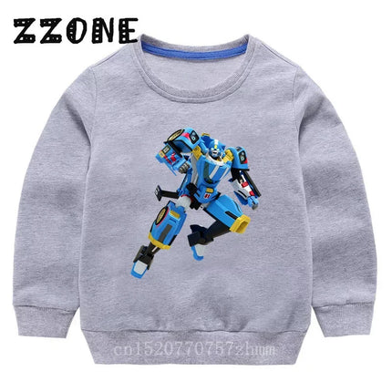 Kids Sweatshirts Tobot Evolution Transformer Robot Car Print Funny Children Hoodies Casual Baby Pullover Tops Girls Boys Clothes
