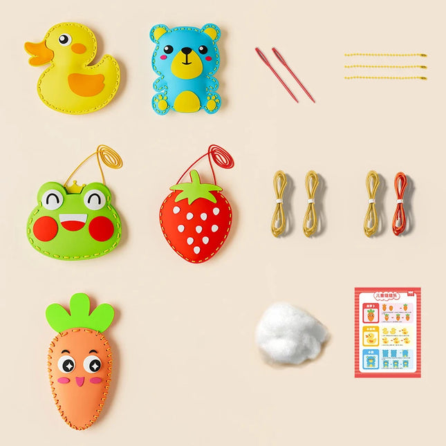 Children's DIY Sewing Toy Kits Cute Animal Fruit Rope Threading Doll Pendant Enhance Hands-on Ability For Kids Birthday Gifts