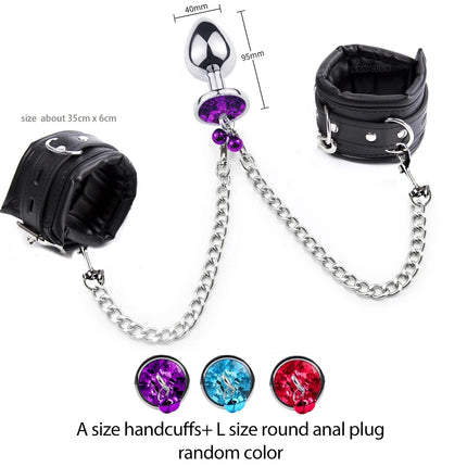 Thierry High-quality Anal Plug to Wrist Bondage Kit Bdsm Restraints Fetish Handcuffs Adult Games Product Sex Toys for Women Men