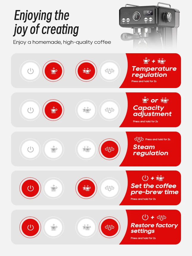 HiBREW H10A Black Espresso Machine Temperature Volume Pre-Brewing Adjustable 58mm Portafilter Cappuccino Coffee Maker