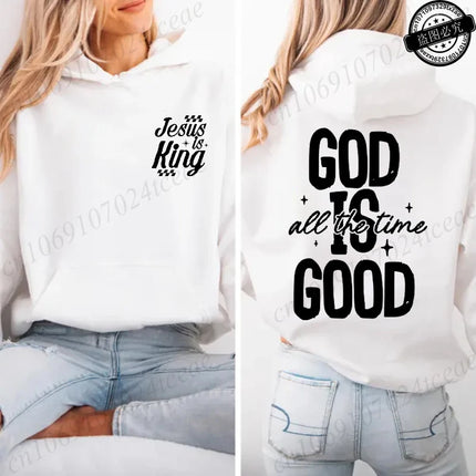 Jesus Is King Printed Hoodie for Women, Casual Loose Pullover for  Women God Is Good All The Time Tops Print Hooded Sweatshirt