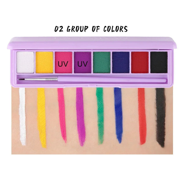 8 Color/box Water Activated Eyeliner Eyeshadow Palette UV Light Neon Reactive Eyeliner Pen Glow In Dark Eye Makeup Pigment Blue
