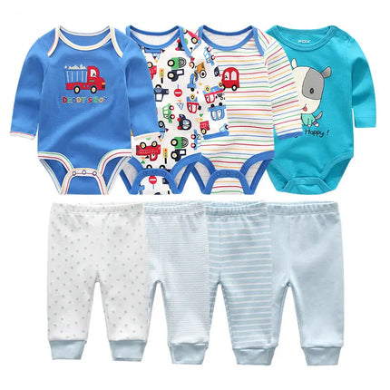8 Pcs/Lot Bodysuits+Pants Baby Boy Girl Clothing Set Long Sleeve Cotton Unisex Suits Spring Autumn Roupas Para Bebe