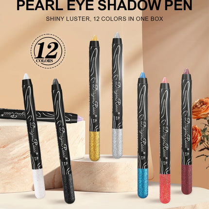 12 Colors Long-lasting Glitter Eyeshadow Pencil Pigment Blue Brown Black Eyeliner Pen Women Fashion Shimmer Eye Shadow Makeup