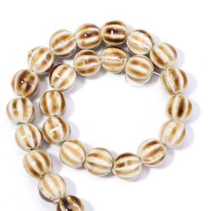 1 Strand  Pumpkin Shape Stripe Ceramics Beads Colorful Floral Glaze Beads for Jewelry Making DIY Loose Spacer Beads Accessories