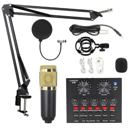 Professional BM800 Condenser Microphone Kit V8Sound Card Set Audio Mixer Live Podcast Equipment Bundle Streaming AudioSmartphone
