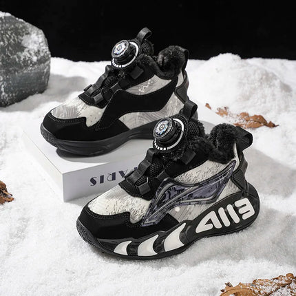 Childrens Sneakers Low Top Thick Sole Fashion Leather Warm Comfortable Soft Cotton Shoes Winter Outdoor Non Slip Walking Shoes