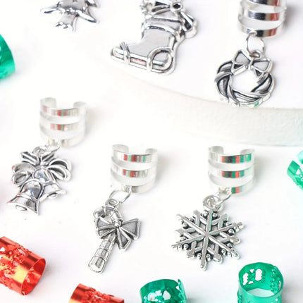 26 Pcs Christmas Decor Pendant Dreadlock Braid Hair Rings Hippie Style Holiday Party Accessories For Women