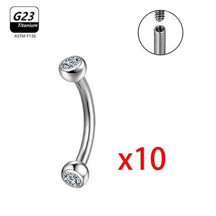 1/5/50pcs G23 Titanium ASTM-F136 Piercings Eyebrow  zircon Earring Internal thread Eyebrow Body Jewelry Wholesale