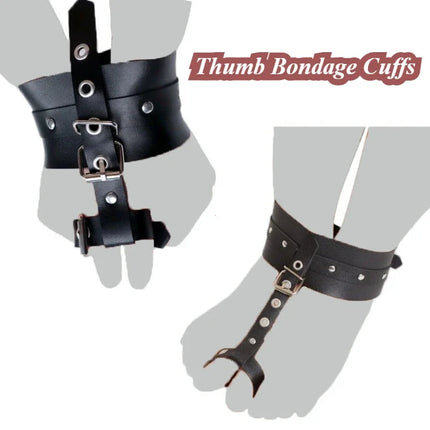 Black Adjustable PU Leather Thumb Bondage Cuffs Hand/Foot Bondage Gear Cuffs BDSM Female Lover Adult Game For Couples