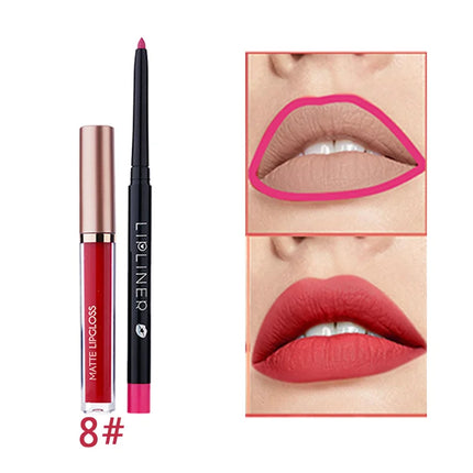 12 pieces of matte liquid lipstick+lipliner set, pigment velvet nude color waterproof long-lasting lip gloss makeup gift set