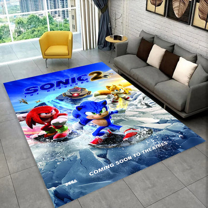 3D S-Sonik Cartoon Retro Area Rug, Carpet Rug for Living Room Children's Bedroom Sofa Doormat Decor, Kid Play Non-slip Floor Mat
