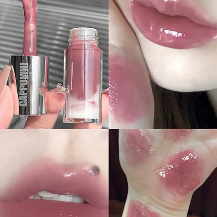Cappuvini Berry Snow Gradient Lip Gloss Mirror Moisturizing for Plump Lips Long-Lasting Makeup Lip Glaze