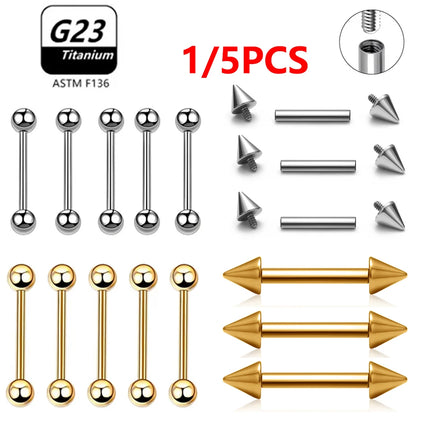 1/5pcs Internal thread Piercing G23 Titanium ASTM F136 14G 16G Jewelry Long Industrial Barbell earrings Sexy Barbell Tongue nail