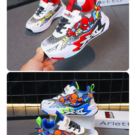 Kids'Casual Shoes Mesh Spider-Man Spring Shoes For Boys Flat Outdoor Basketball Anti-slip Breathable Blue Red Shoes Size 27-38