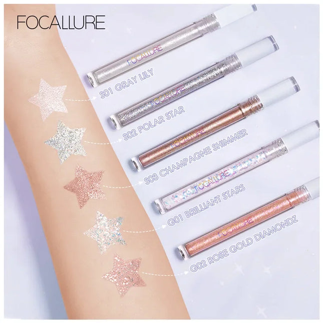 FOCALLURE-Liquid Eyeshadow Glitter for Eyes, Cosmetics Eyeliner with Sparkles, Shiny Shadows, Professional Makeup