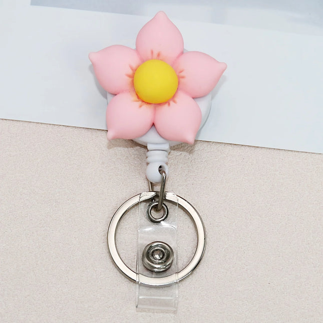 1pcs New Resin Flowers Retractable Nurse Badge Reel Cute Floral Girls Students Doctor ID Card Holder Keys Lanyard