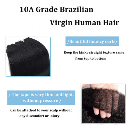 Kinky Straight Tape in Hair Extensions Human Hair Brazilian 100% Adhesive Curly Human Hair 22 24 Inch Natural Black For Women