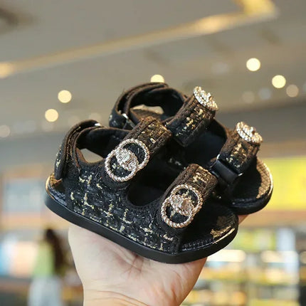 2025 Korean Style Sweet Style Sandals Summer Solid Color Girls Baby Sandals Open Toe Small PU Slipper Shoes Size 21-35