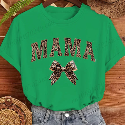 Leopard Mama Coquette Printed Women's T-Shirts Short Sleeve Mom Tee Tops Leopard Mom T-Shirts Summer Fashion Women's Clothing