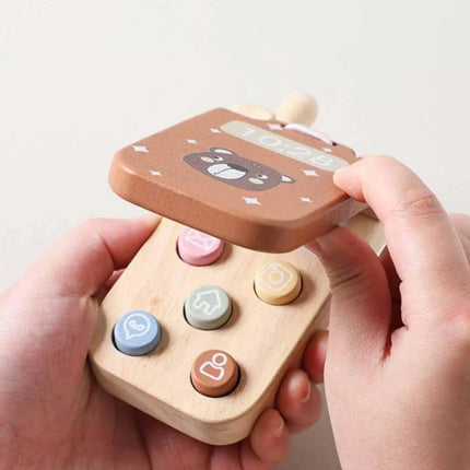Wooden Baby Cell Phone Toy Gift Birthday Sensory Toy Flip Pretend Play Phone Educational for Preschool Children Party Boys Girls