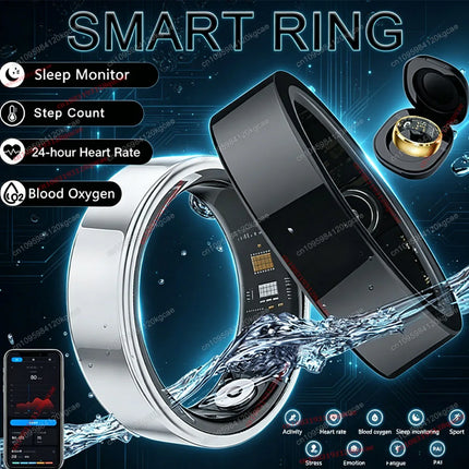 Smart Ring Vibration Alerts for Incoming Calls, Messages Heart Rate Monitor IP68 Waterproof Multi-sport Mode Smartring Man Women